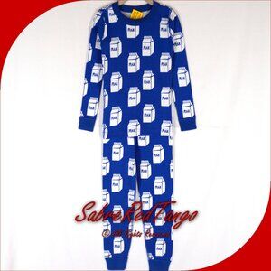 NWT Hanna Andersson Organic Long Johns Pajamas Milk Cartons Bakery Blue 120 6 7